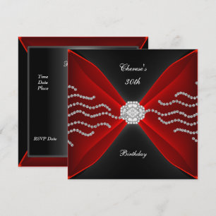 Elegant 30th Birthday Black Rich Red Diamond 2 Invitation
