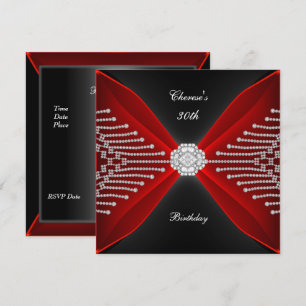 Elegant 30th Birthday Black Rich Red Diamond Invitation