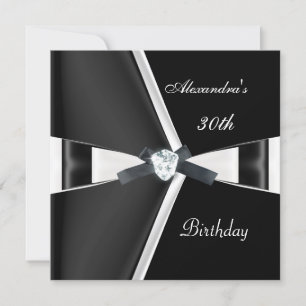 Elegant 30th Birthday Black White Bow Invitation