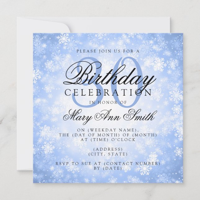 Elegant 30th Birthday Blue Winter Wonderland Invitation (Front)