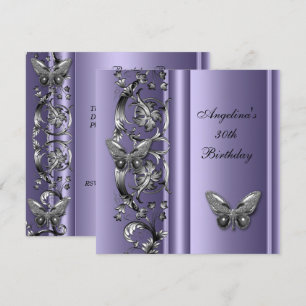 Elegant 30th Birthday Butterfly MauveSilver Floral Invitation