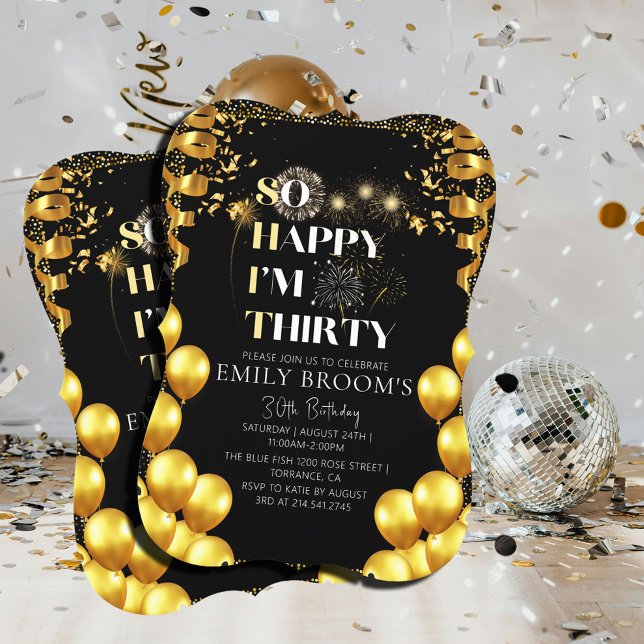 Elegant 30th Birthday Celebration Black Elegant Invitation (Creator Uploaded)
