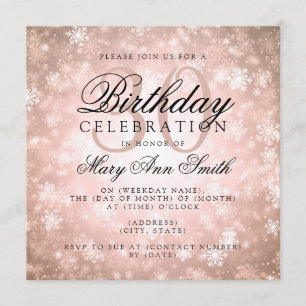 Elegant 30th Birthday Copper Winter Wonderland Invitation