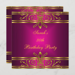 Elegant 30th Birthday Fuchsia Pink Gold Art Deco Invitation