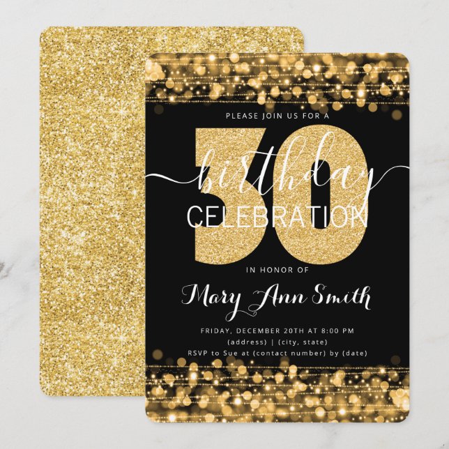 Elegant 30th Birthday Glitter Sparkles Gold Invitation (Front/Back)