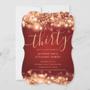 Elegant 30th Birthday Gold & Red Glam Lights Invitation