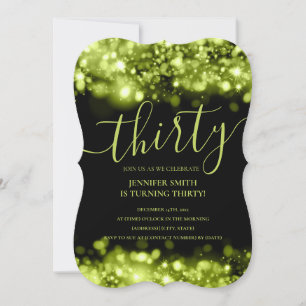 Elegant 30th Birthday Green Glam Lights Invitation