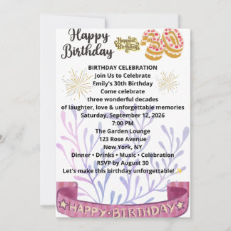 Elegant 30th Birthday Invitation – Chic Floral Bir