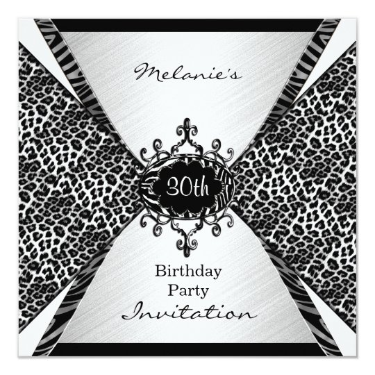 Elegant 30th Birthday Leopard Zebra Black White Card