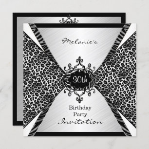 Elegant 30th Birthday Leopard Zebra Black White Invitation