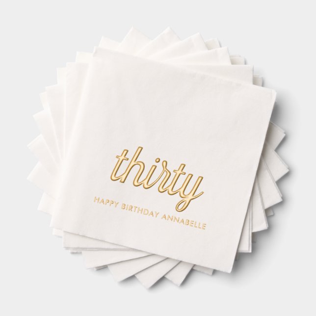 Elegant 30th Birthday Modern Gold Foil Napkins (Insitu (Stacked))