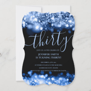 Elegant 30th Birthday Navy Blue Glam Lights Invitation
