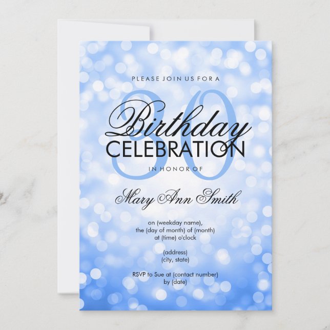 Elegant 30th Birthday Party Blue Glitter Lights Invitation (Front)