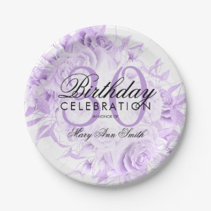 Elegant 30th Birthday Party Floral Purple Paper Plate