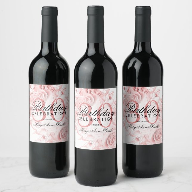 Elegant 30th Birthday Party Floral Rose Gold  Wine Label (Bottles)
