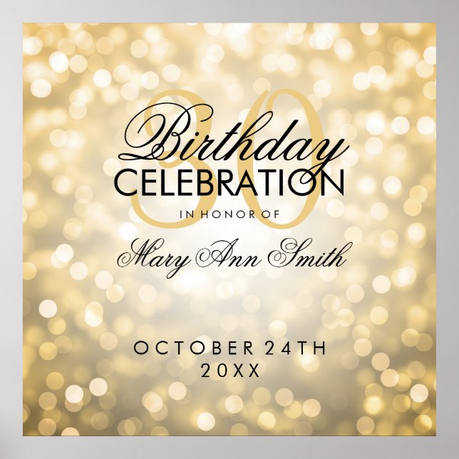Elegant 30th Birthday Party Glitter Lights Gold Poster (Front)