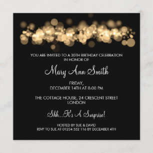 Elegant 30th Birthday Party Gold Bokeh Lights Invitation