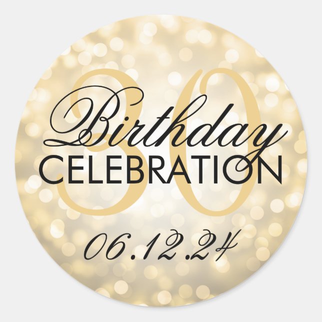 Elegant 30th Birthday Party Gold Glitter Lights Classic Round Sticker (Front)
