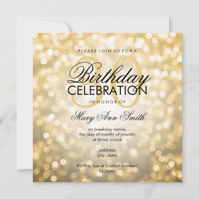 Elegant 30th Birthday Party Gold Glitter Lights Invitation (Front)