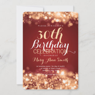 Elegant 30th Birthday Party Gold Sparkling Lights Invitation