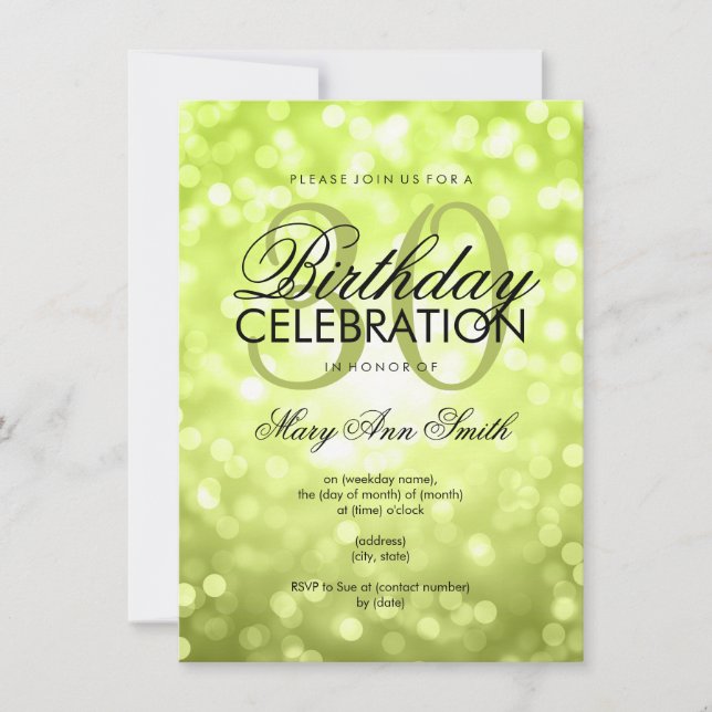 Elegant 30th Birthday Party Green Glitter Lights Invitation (Front)