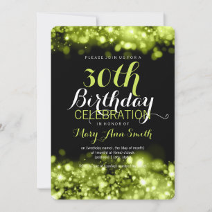 Elegant 30th Birthday Party Green Sparkling Lights Invitation