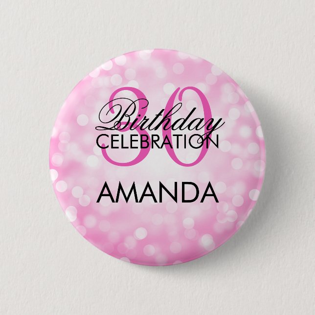 Elegant 30th Birthday Party Pink Glitter Lights 6 Cm Round Badge (Front)