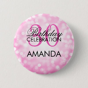 Elegant 30th Birthday Party Pink Glitter Lights 6 Cm Round Badge