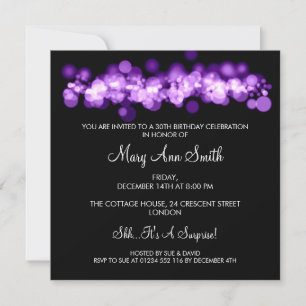 Elegant 30th Birthday Party Purple Bokeh Lights Invitation