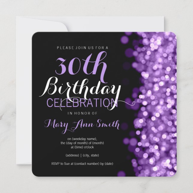 Elegant 30th Birthday Party Purple Lights Invitation (Front)