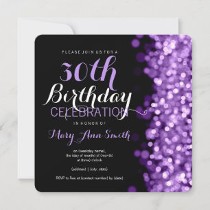 Elegant 30th Birthday Party Purple Lights Invitation