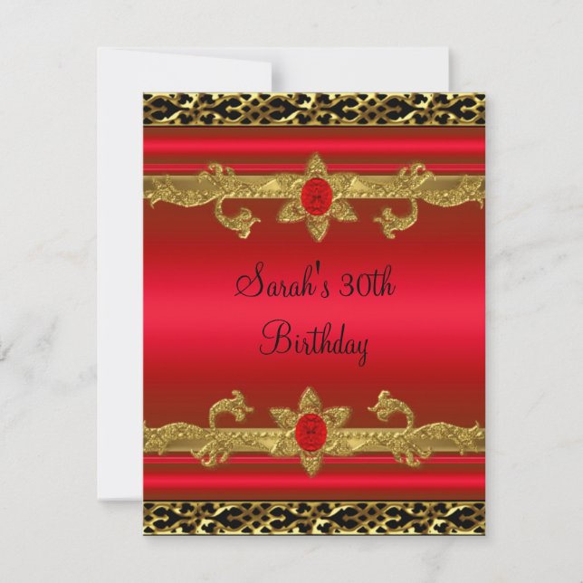 Elegant 30th Birthday Party Rich Red Gold Black 2 Invitation (Front)