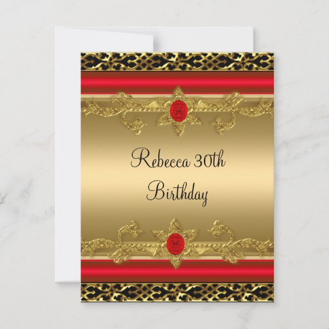 Elegant 30th Birthday Party Rich Red Ornate Gold Invitation (Front)