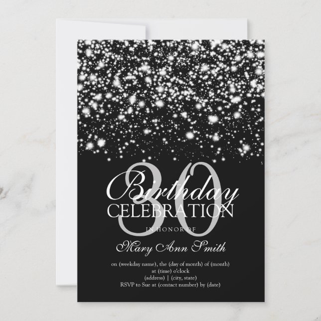 Elegant 30th Birthday Party Silver Midnight Glam Invitation (Front)