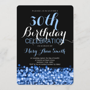 Elegant 30th Birthday Party Sparkles Blue Invitation