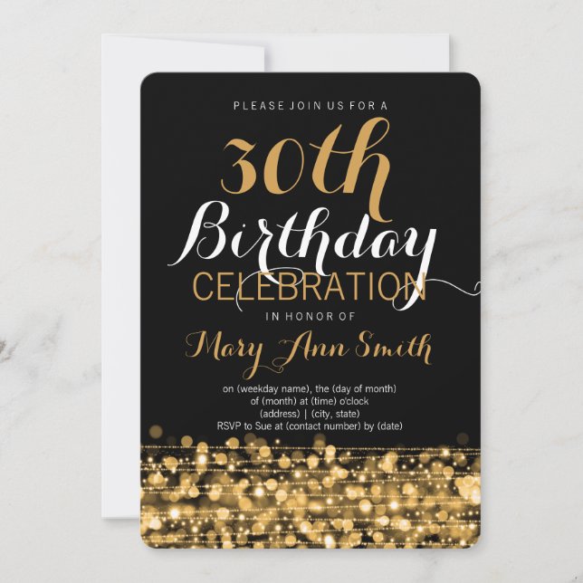 Elegant 30th Birthday Party Sparkles Gold Invitation (Front)