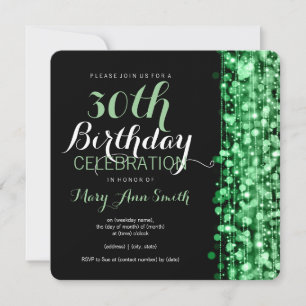 Elegant 30th Birthday Party Sparkles Green Invitation