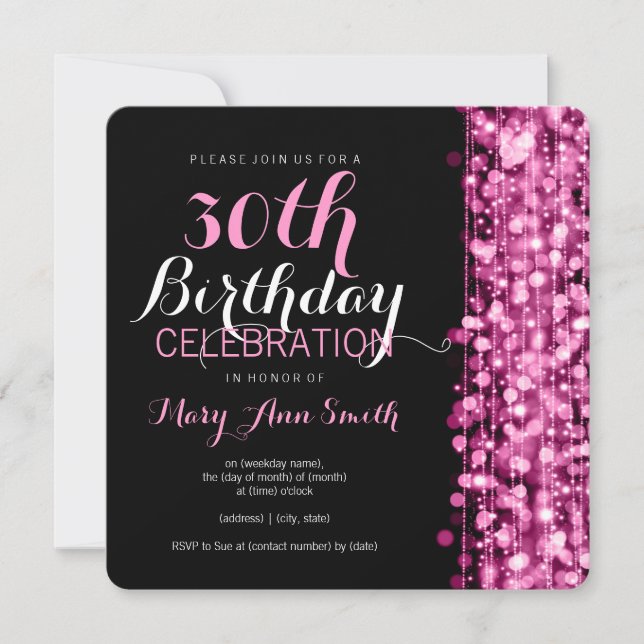 Elegant 30th Birthday Party Sparkles Pink Invitation (Front)