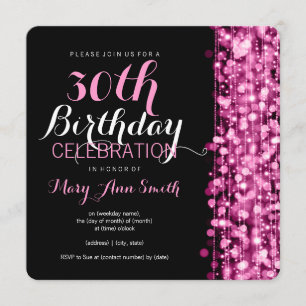 Elegant 30th Birthday Party Sparkles Pink Invitation