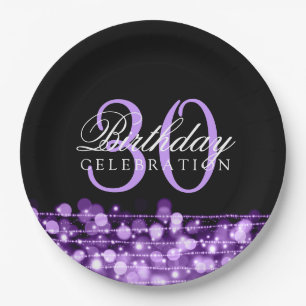 Elegant 30th Birthday Party Sparkles Purple Paper Plate