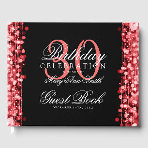 Elegant 30th Birthday Party Sparkles Red Guest Book