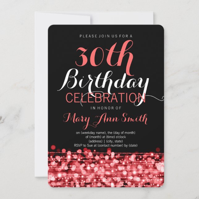 Elegant 30th Birthday Party Sparkles Red Invitation (Front)