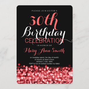 Elegant 30th Birthday Party Sparkles Red Invitation