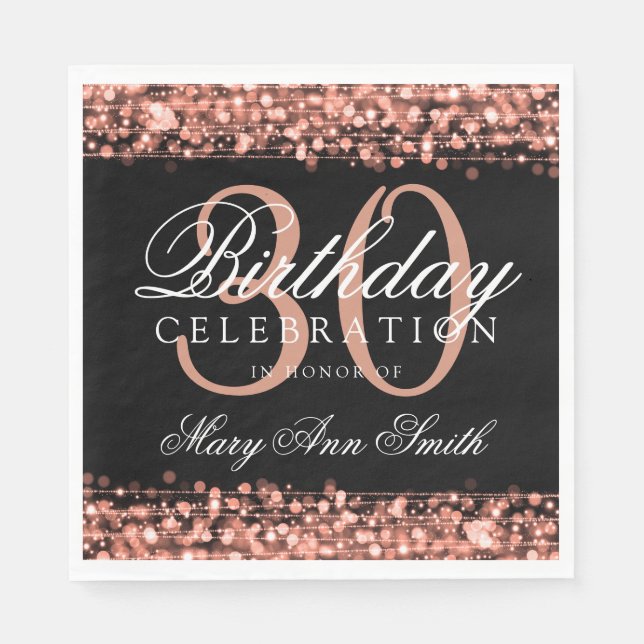 Elegant 30th Birthday Party Sparkles Rose Gold Napkin (Front)