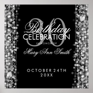 Elegant 30th Birthday Party Sparkles Silver Poster