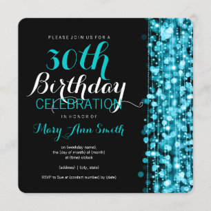 Elegant 30th Birthday Party Sparkles Turquoise Invitation