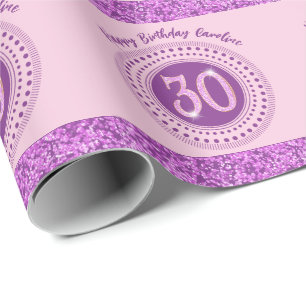 Elegant 30th Birthday Pink Glitter with Stripes Wrapping Paper
