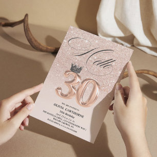 Elegant 30th birthday rose gold blush photo invitation
