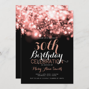 Elegant 30th Birthday Rose Gold Sparkling Lights Invitation