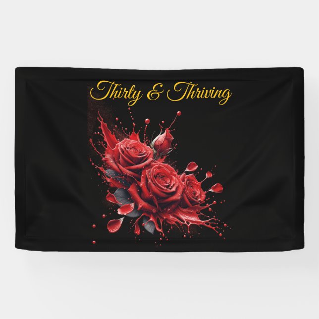 Elegant 30th Birthday - Roses in Bloom Banner (Horizontal)